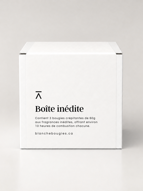 Boîte inédite de 3 bougies 2oz aux fragrances inédites, BLANCHE