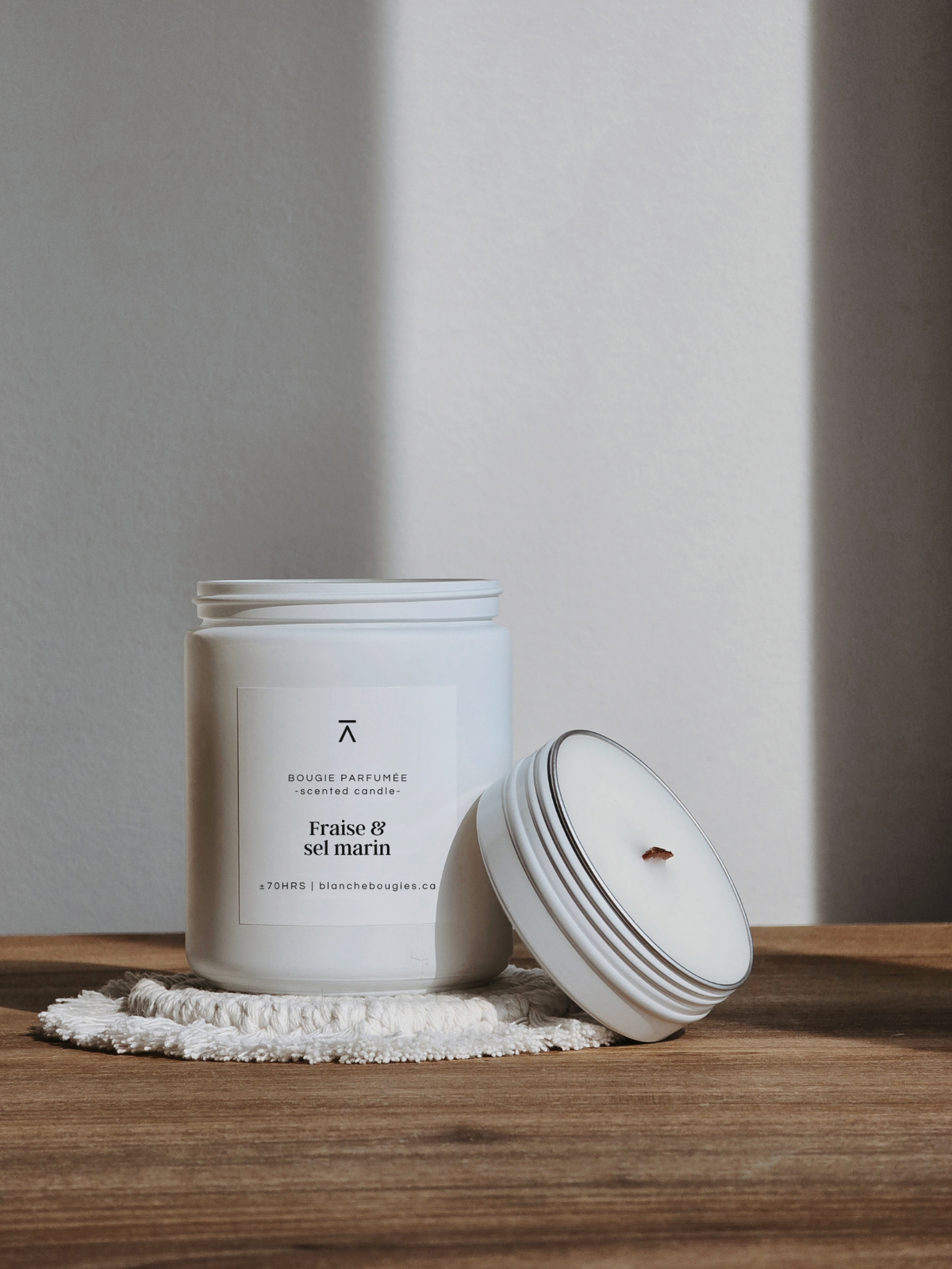 Bougie 8oz Fraise & sel marin, cire de coco naturelle BLANCHE